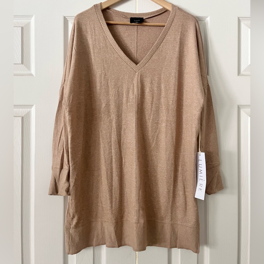 {Lumiere} V Neck Sweater Tunic in Tan - Womens Small - NWT
